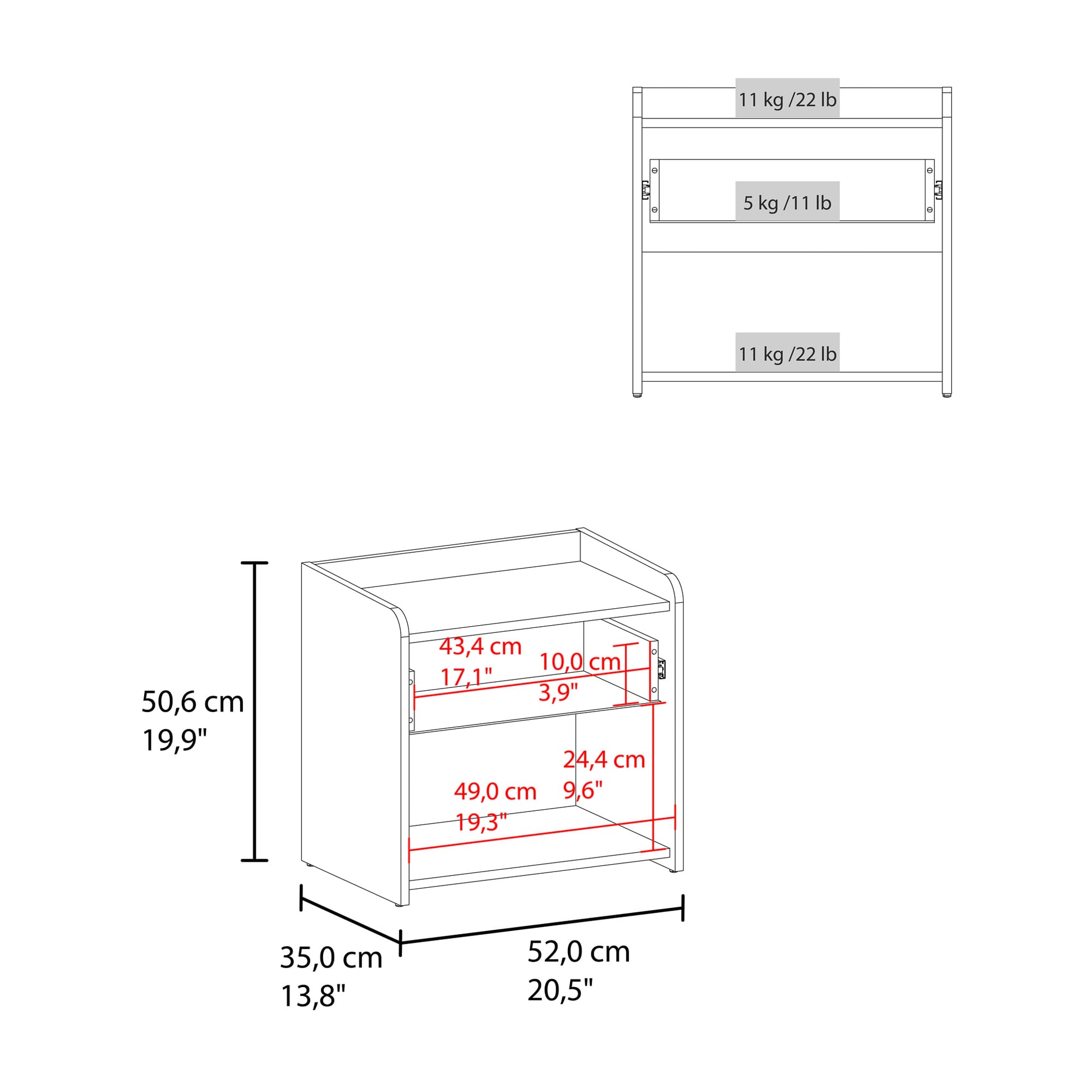 Mesa De Noche Fidelis 50X52X35 Rta Blanco Fresno Zf