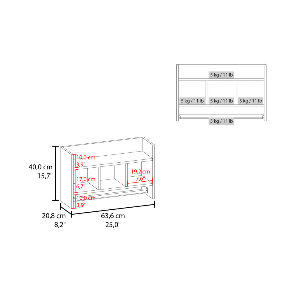 Estante De Pared Con Toallero 40X63X20 Rta Blanco Zf