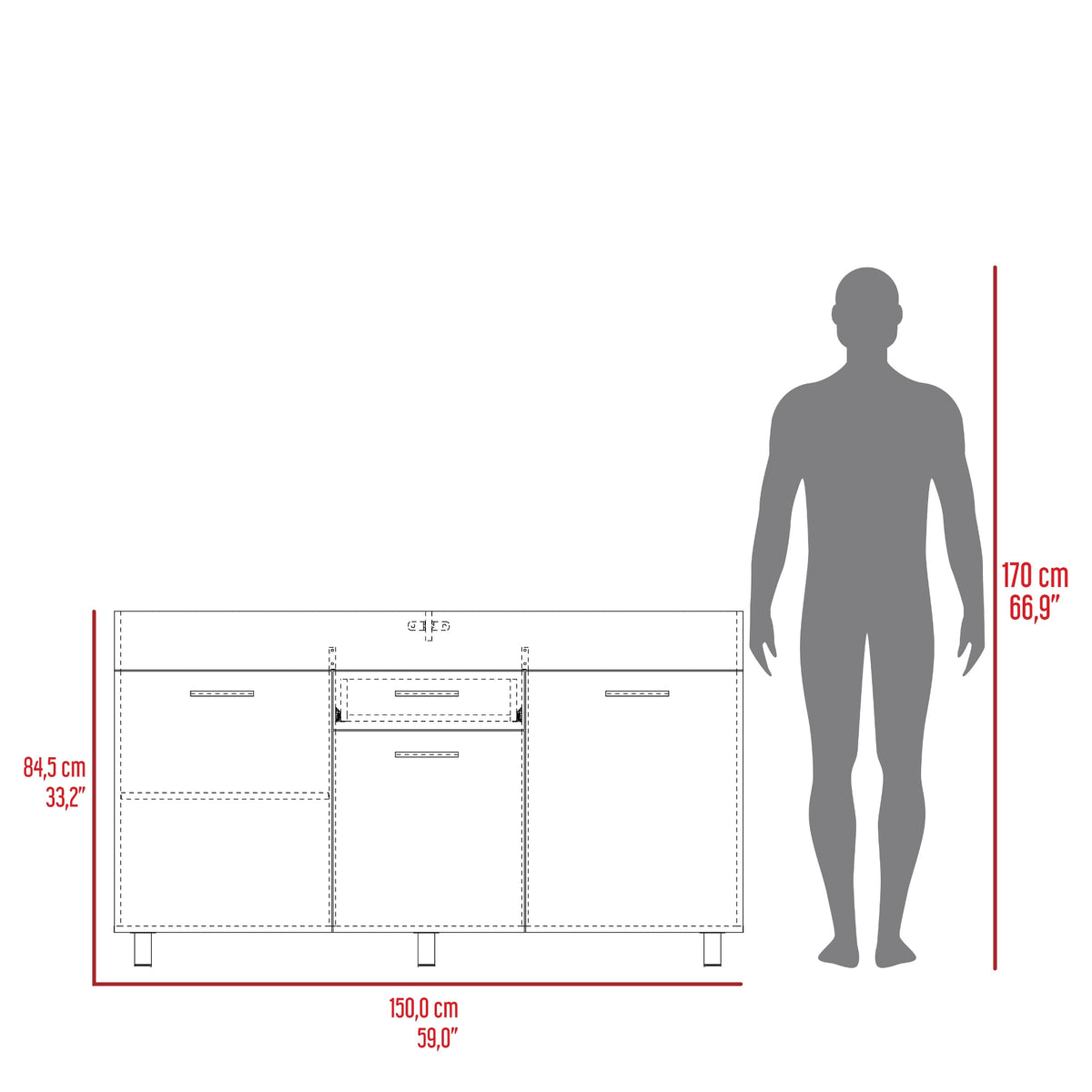 Mueble Inferior Cocina Rosa 84X148X49 Rta Wengue Positano