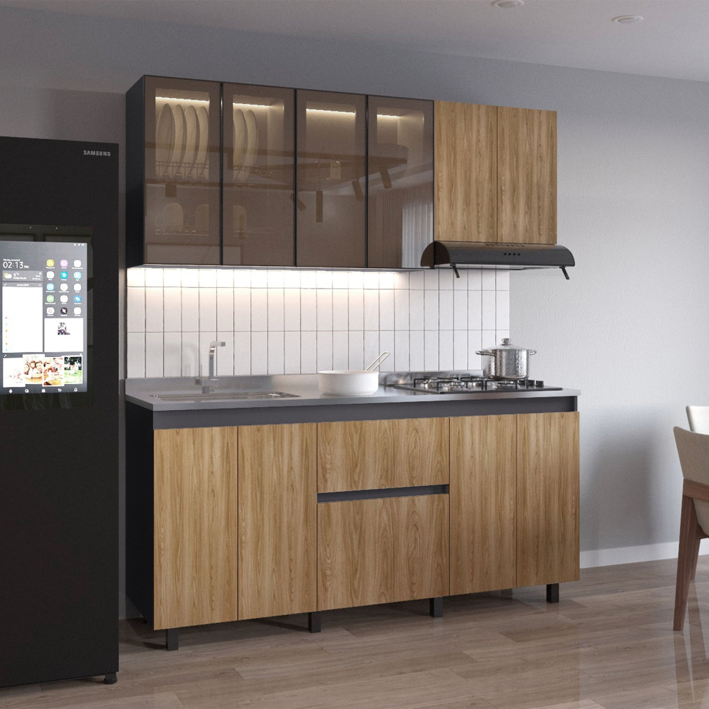 Cocina 180 Lioni 70X180X34 Rta Plomo Fresno Eu