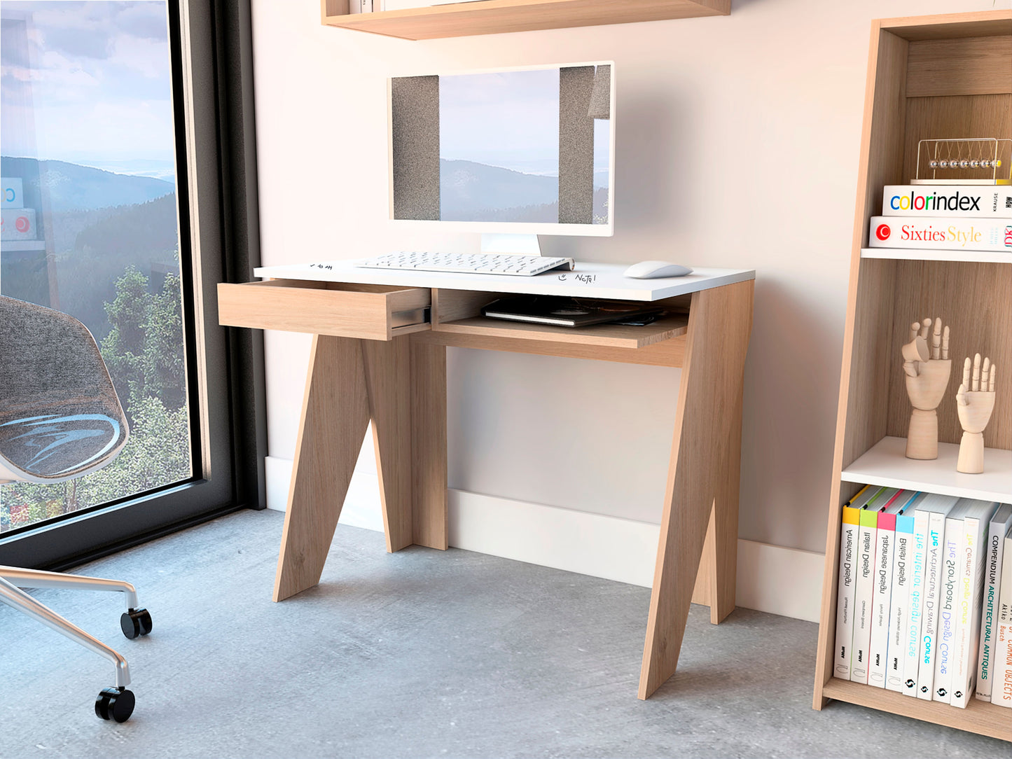 Escritorio Manet Rta Blango + Rovere