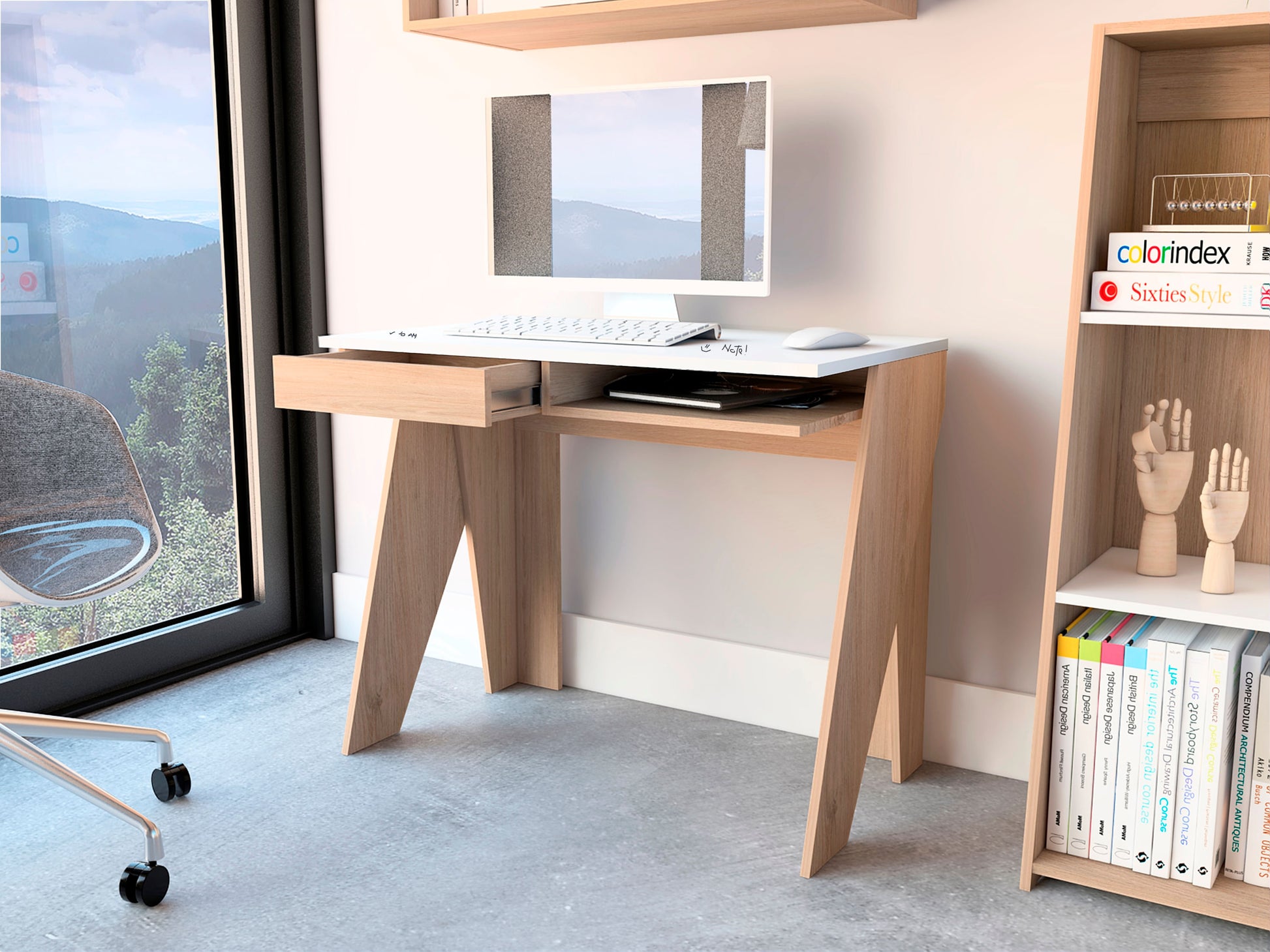 Escritorio Manet Rta Blango + Rovere