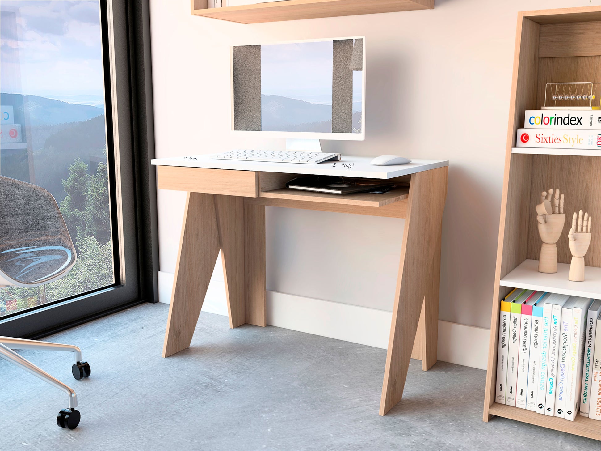 Escritorio Manet Rta Blango + Rovere