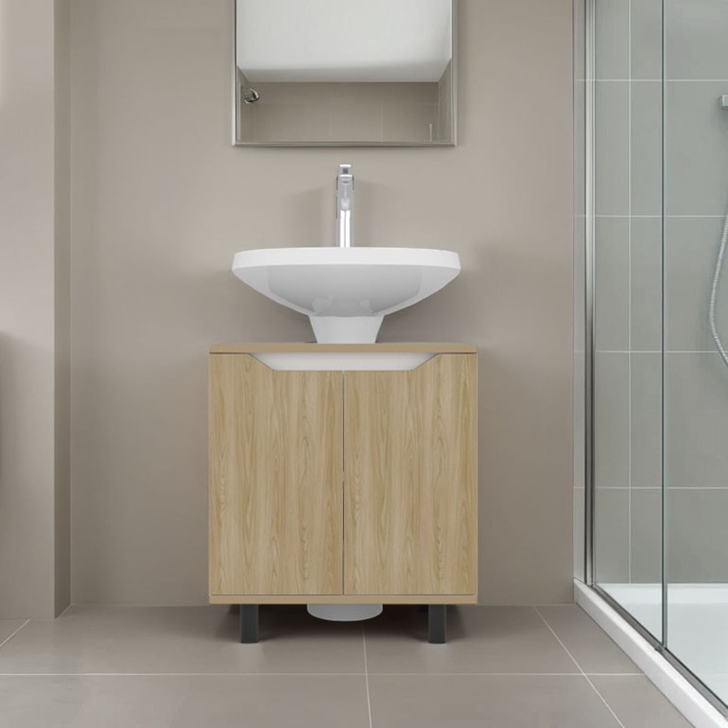 Mueble Lavamos De Pedestal Marlo 63X55X41 Rta Fresno Blanco