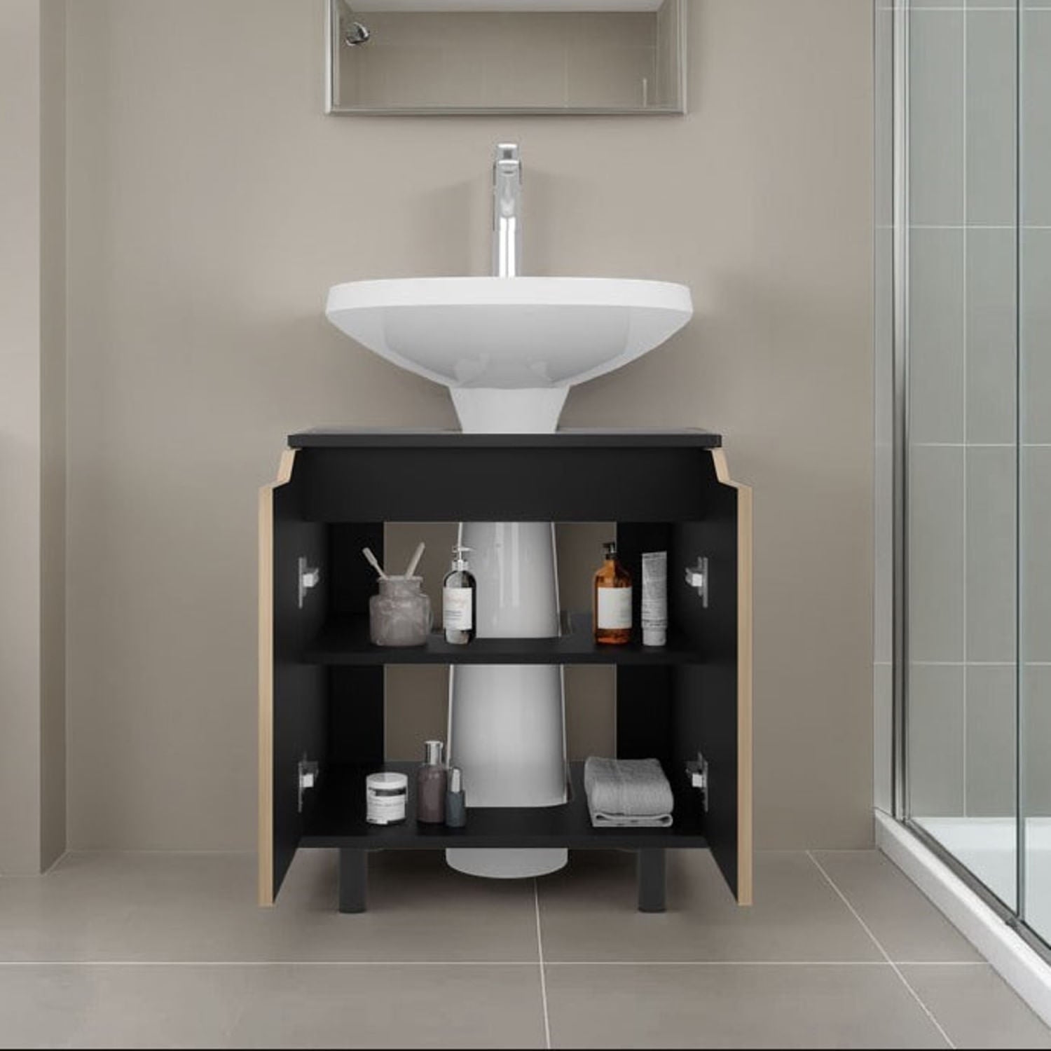 Mueble Lavamos De Pedestal Marlo 63X55X41 Rta Wengue Fresno