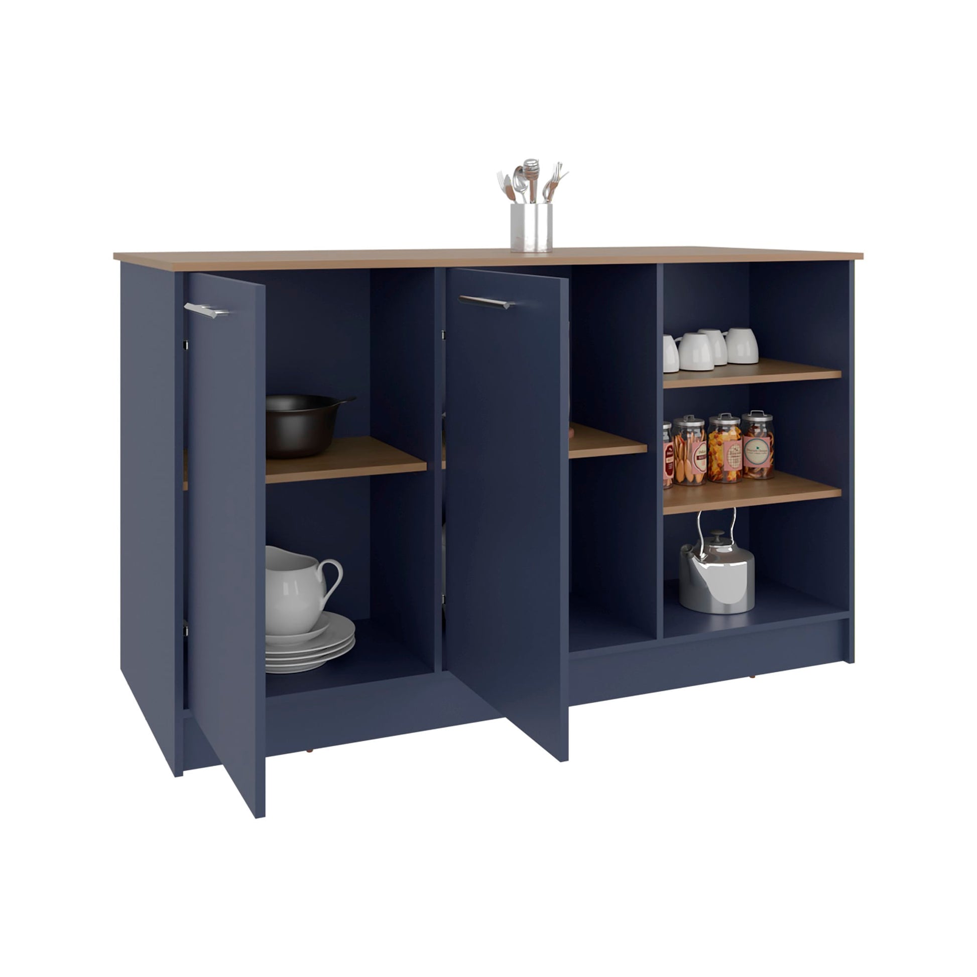 Isla De Cocina Ginger 90X150X67 Rta Azul Fresno Zf