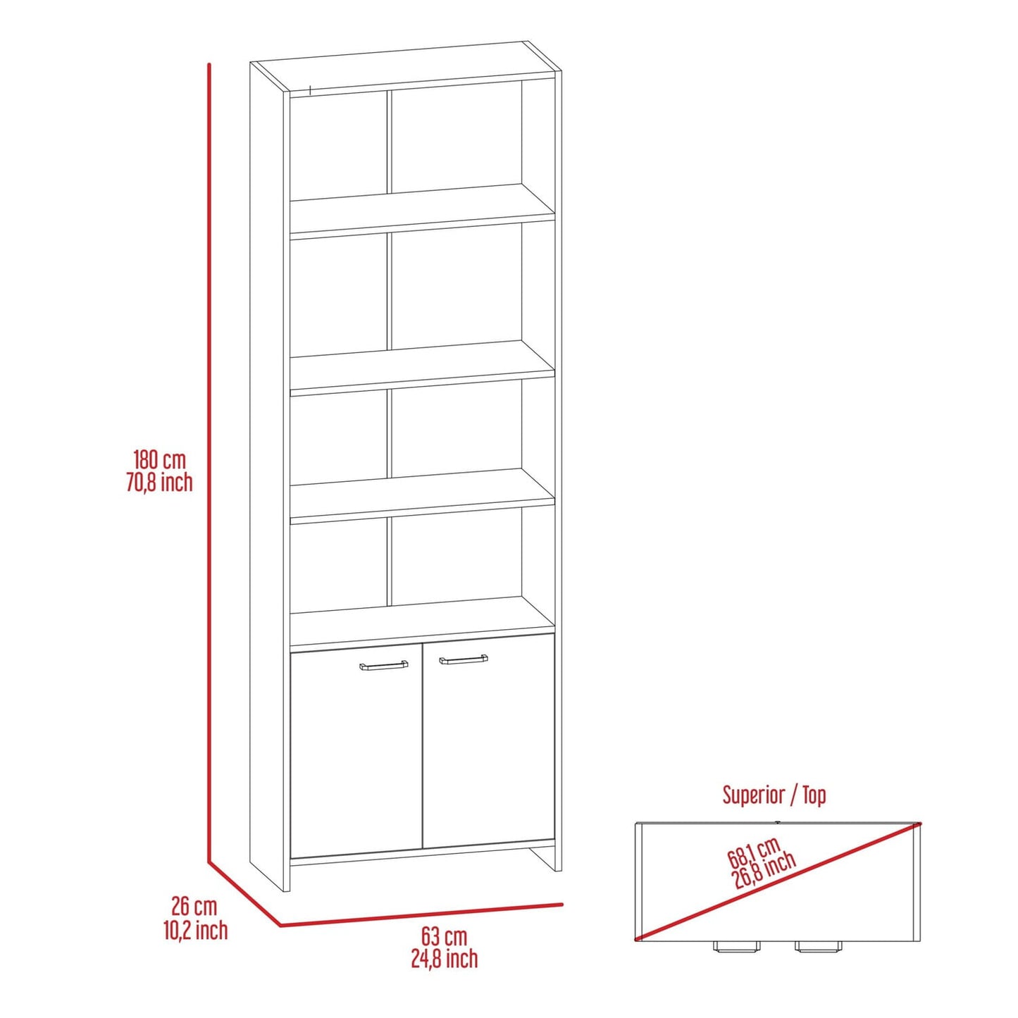 Biblioteca Lisa 180 Con Puertas 180X63X26 Rta Plomo Blanco Zf N/A
