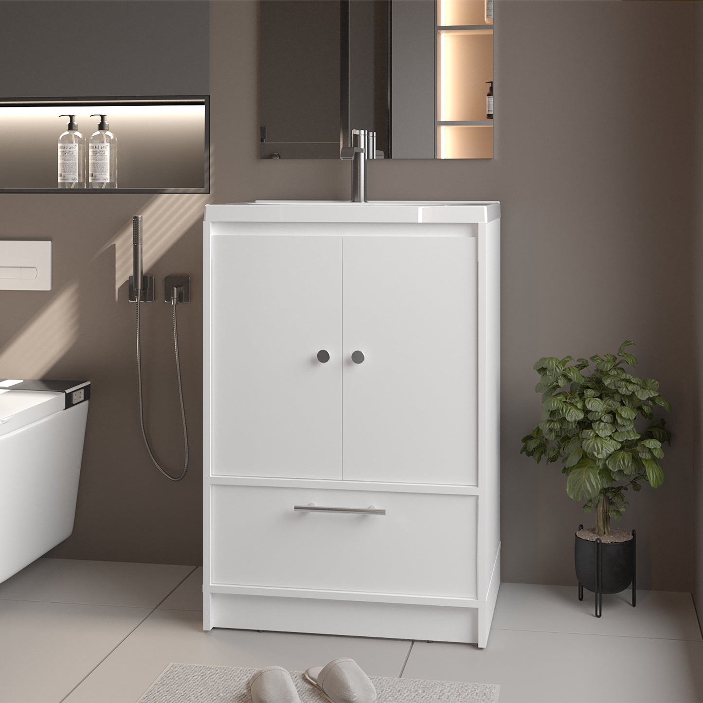 Mueble Para Lavamanos Madison 60 A Piso 89X60X45 Rta Blanco Mqz Zf