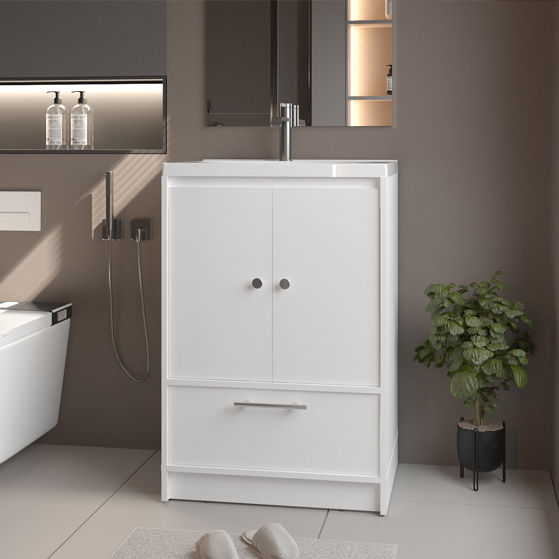 Mueble Para Lavamanos Madison 60 A Piso 89X60X45 Rta Blanco Mqz Zf