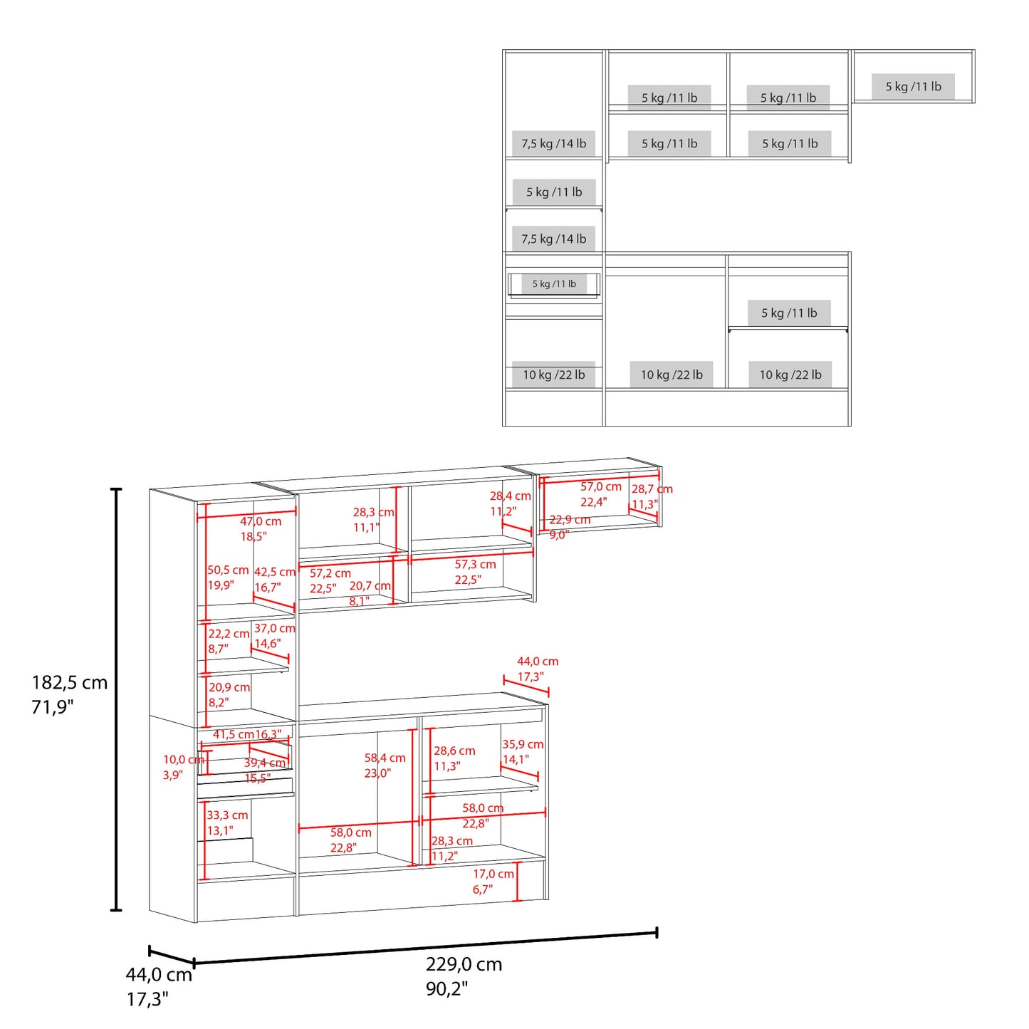 Cocina Dali 179X55X32 Rta Blanco Fresno Eu Zf
