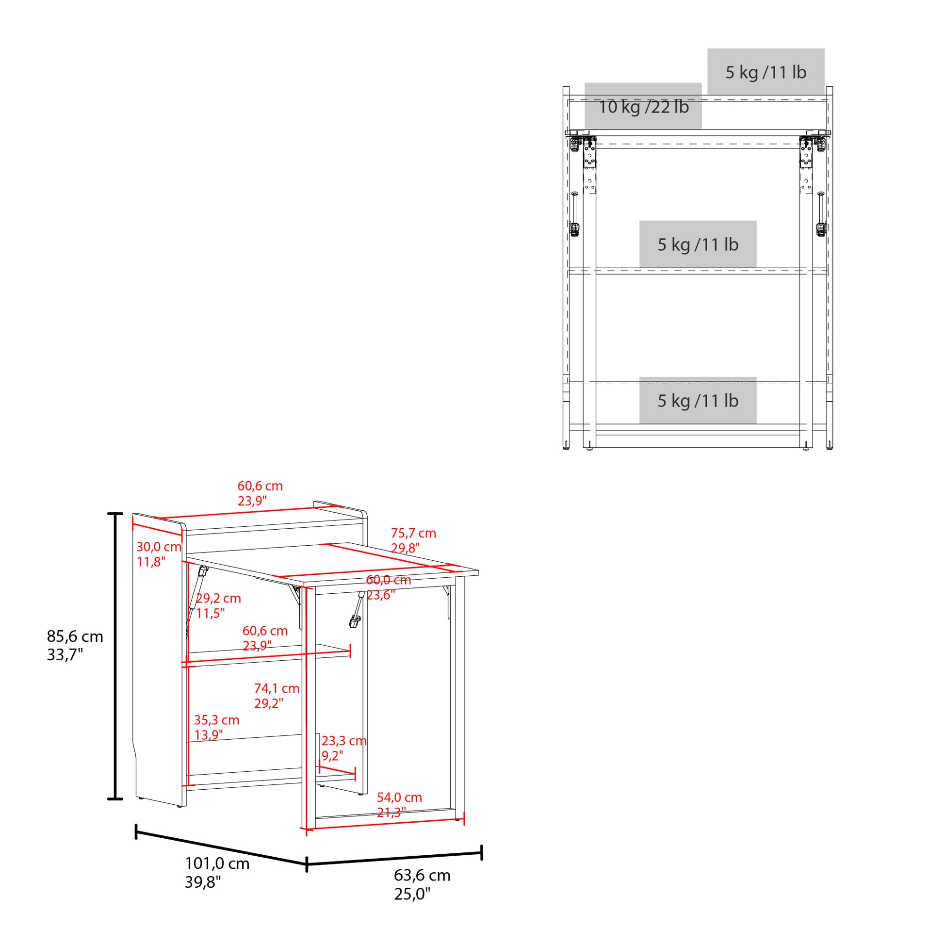 Escritorio Plegable Lesli 85X63X30 Rta Blanco
