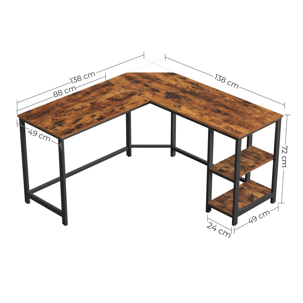 Escritorio Metalico 75 X 138 X 138 Café Rustico