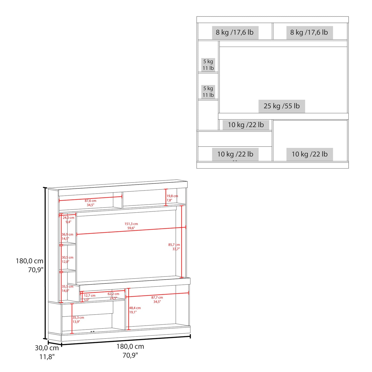 Estante Tv 55'' 180X180 Paris Rta Gales Blanco