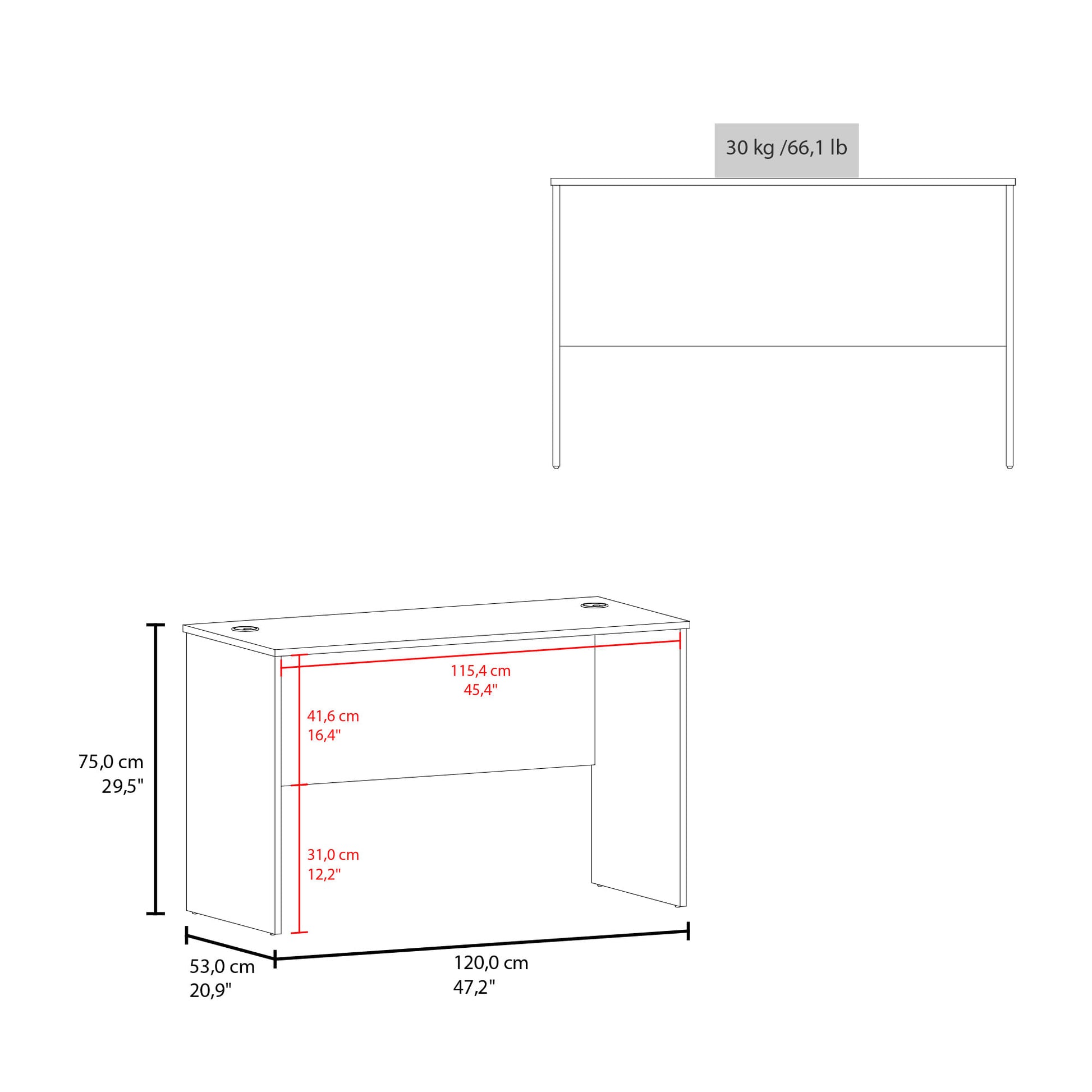 Mesa Escritorio Malibu 75X120X53 Rta Milan Zf