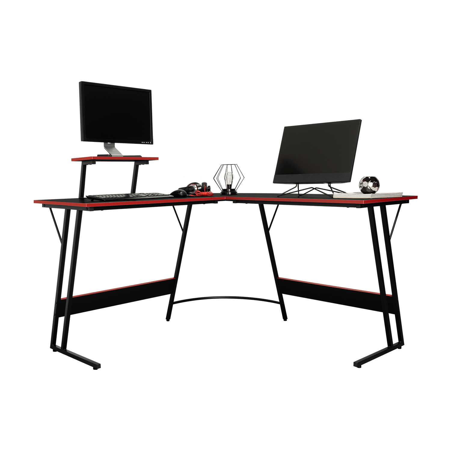 Escritorio En L Gamer Red 130X130X75 Rta Negro Rojo