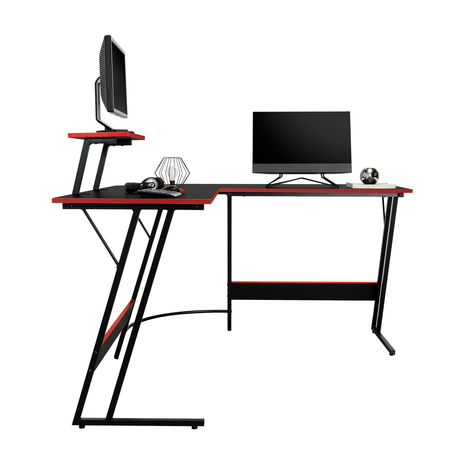 Escritorio En L Gamer Red 130X130X75 Rta Negro Rojo