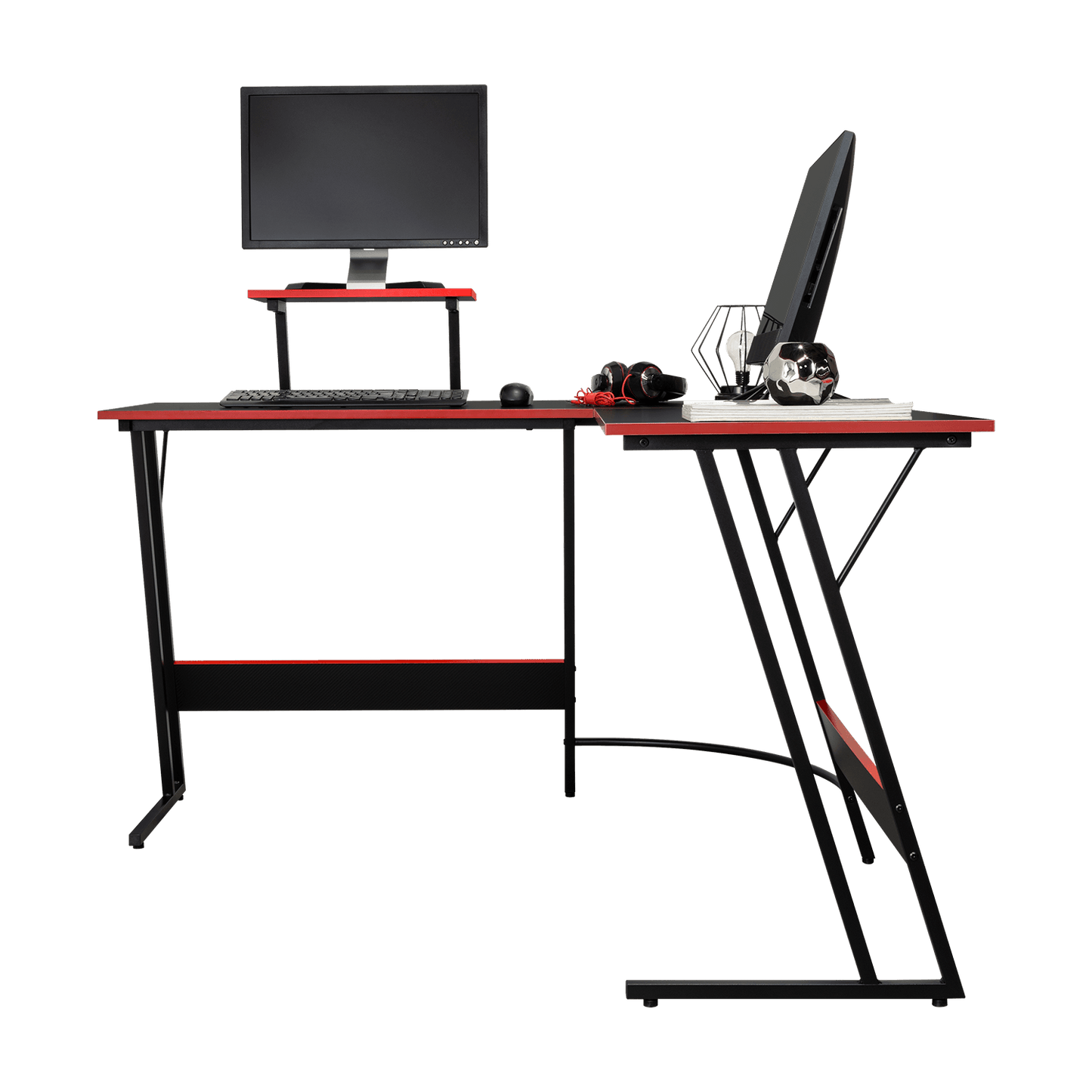 Escritorio En L Gamer Red 130X130X75 Rta Negro Rojo