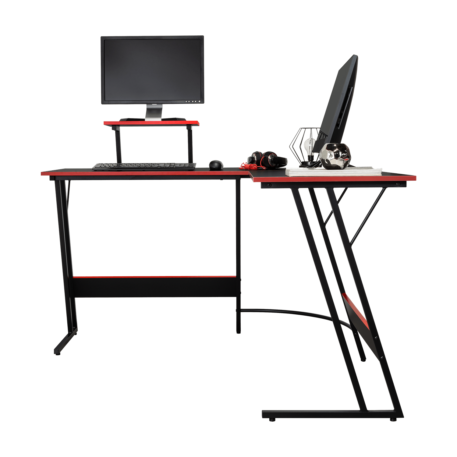 Escritorio En L Gamer Red 130X130X75 Rta Negro Rojo