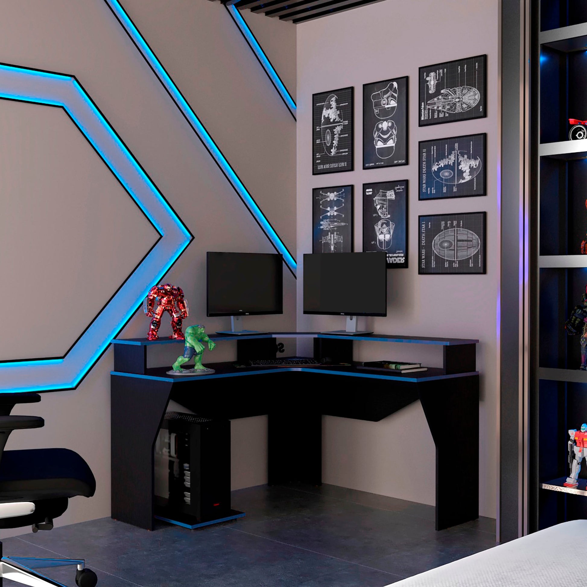 Escritorio Gamer Guma 88X127X127 Rta Wengue Azul