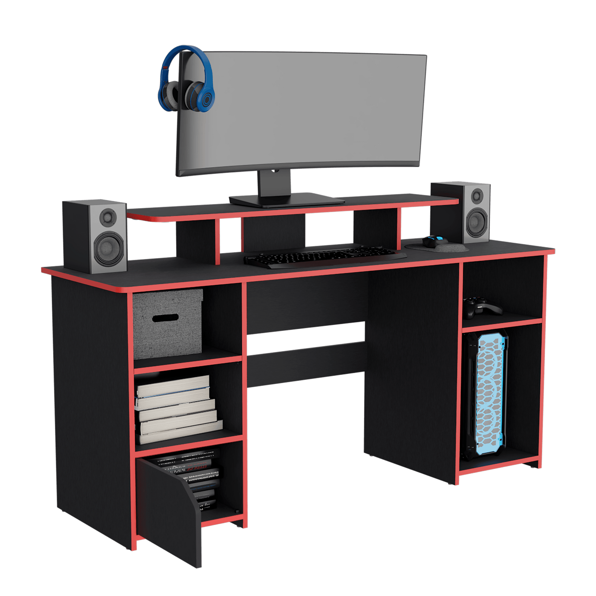 Escritorio Gamer Keria 88X157X50 Rta Wengue Rojo