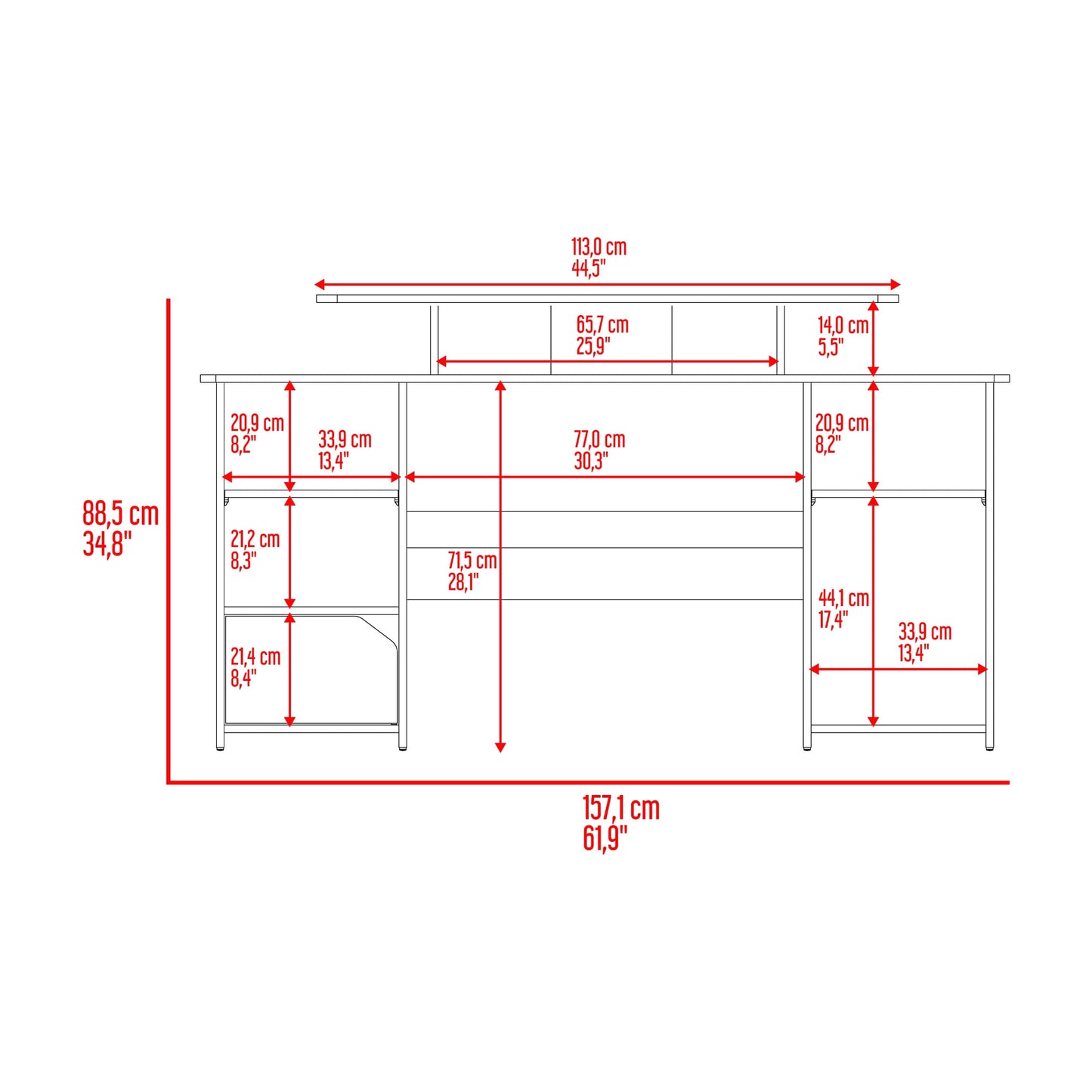 Escritorio Gamer Keria 88X157X50 Rta Wengue Rojo