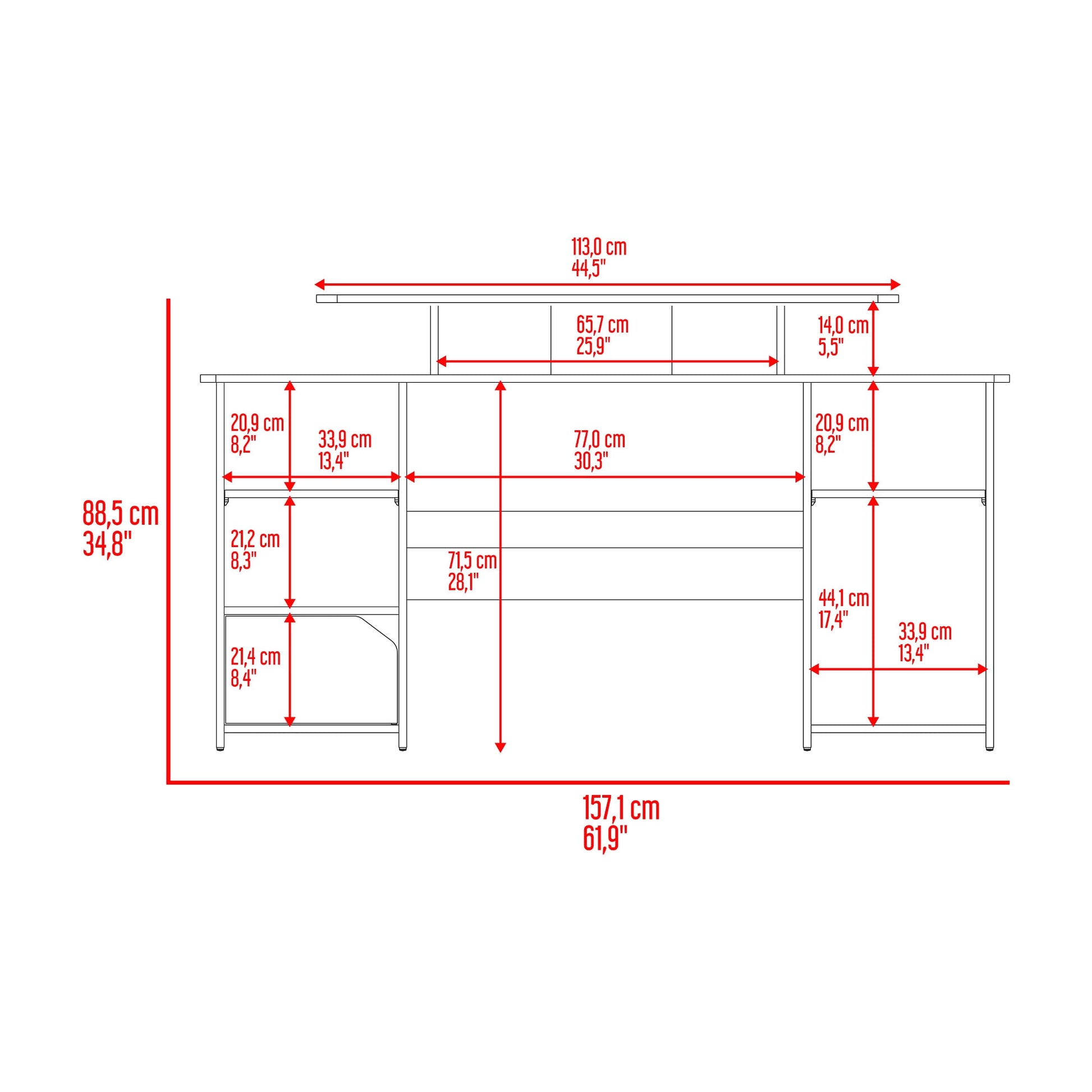 Escritorio Gamer Keria 88X157X50 Rta Wengue Rojo