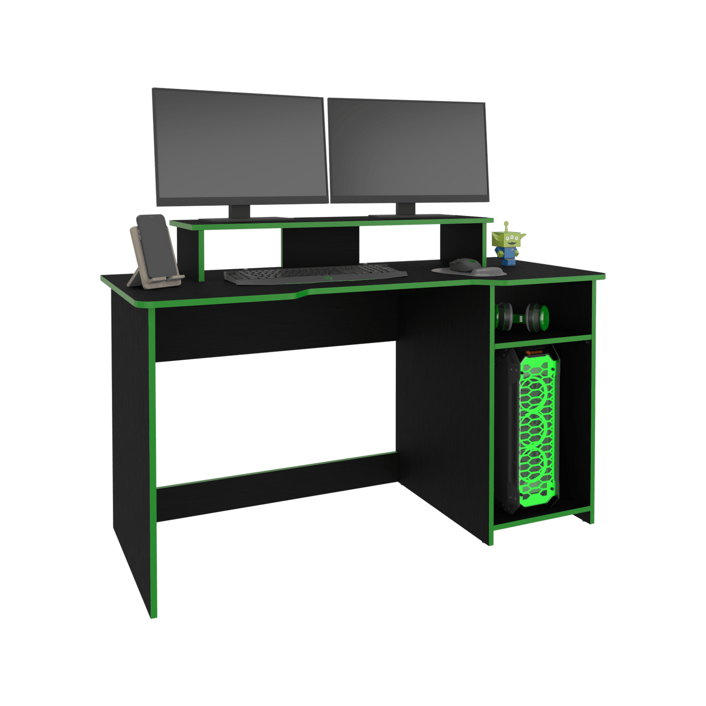 Escritorio Gamer Huni 90X136X60 Rta Wengue Verde