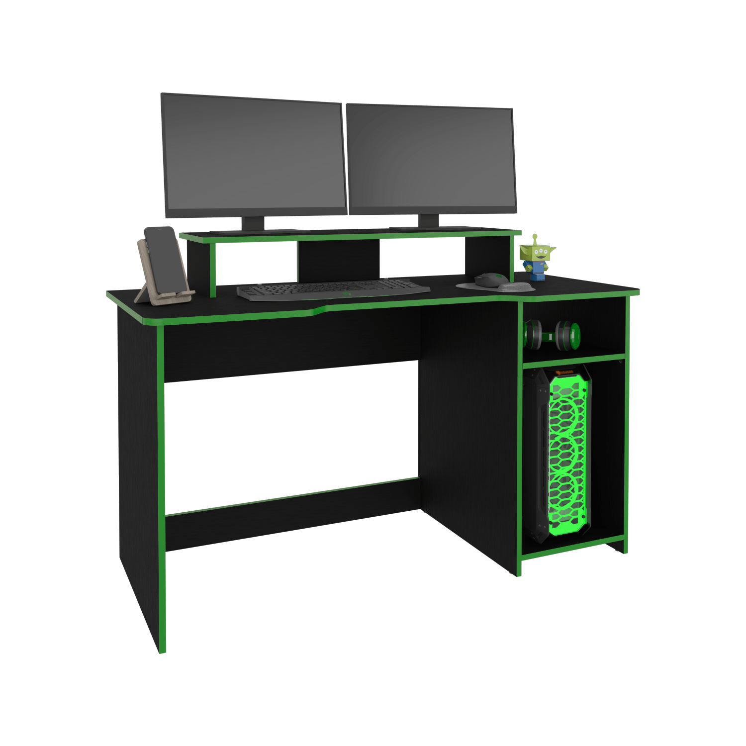 Escritorio Gamer Huni 90X136X60 Rta Wengue Verde
