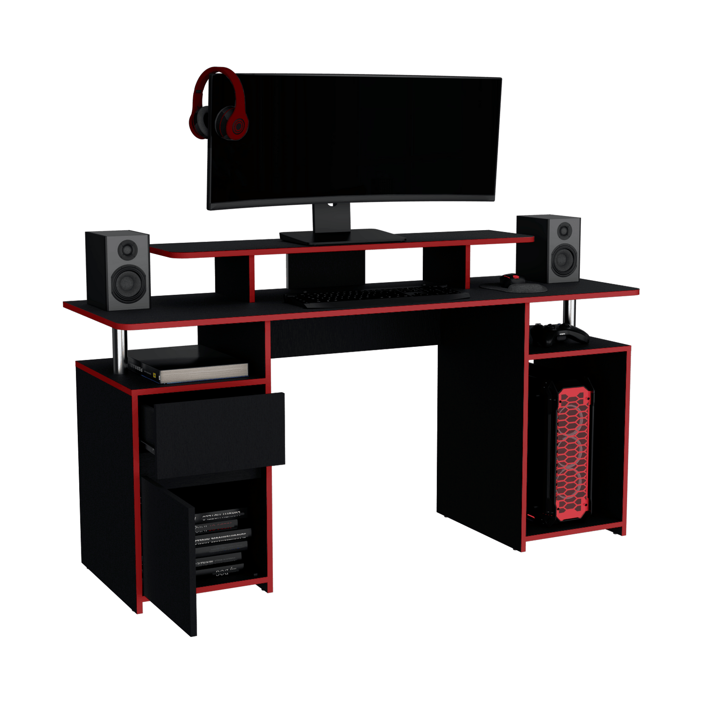 Escritorio Gamer Keria 2.0 88X167X50 Rta Wengue Rojo