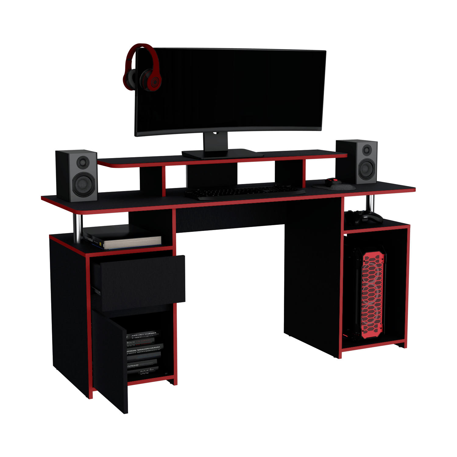 Escritorio Gamer Keria 2.0 88X167X50 Rta Wengue Rojo