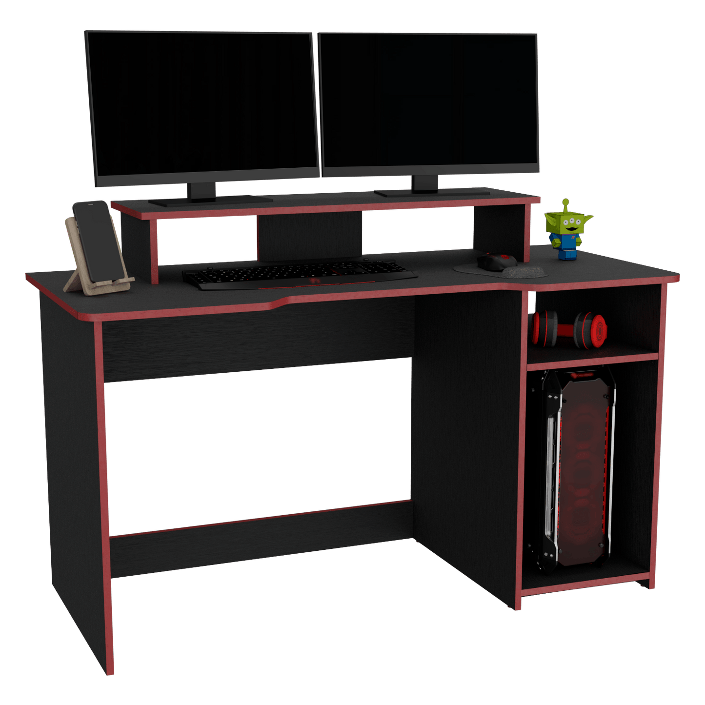 Escritorio Gamer Huni 90 X 136 Rta Wengue Rojo