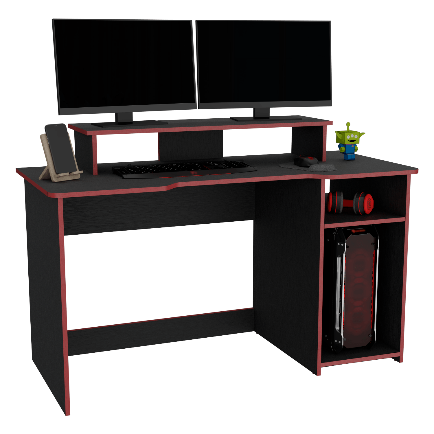 Escritorio Gamer Huni 90 X 136 Rta Wengue Rojo