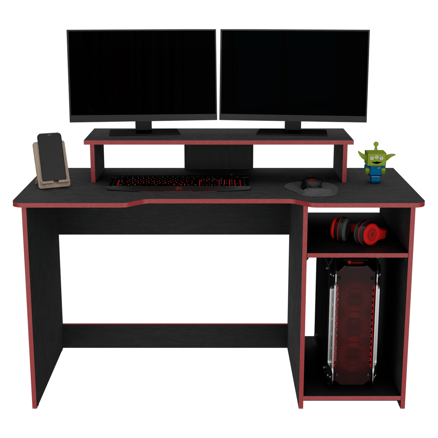 Escritorio Gamer Huni 90 X 136 Rta Wengue Rojo