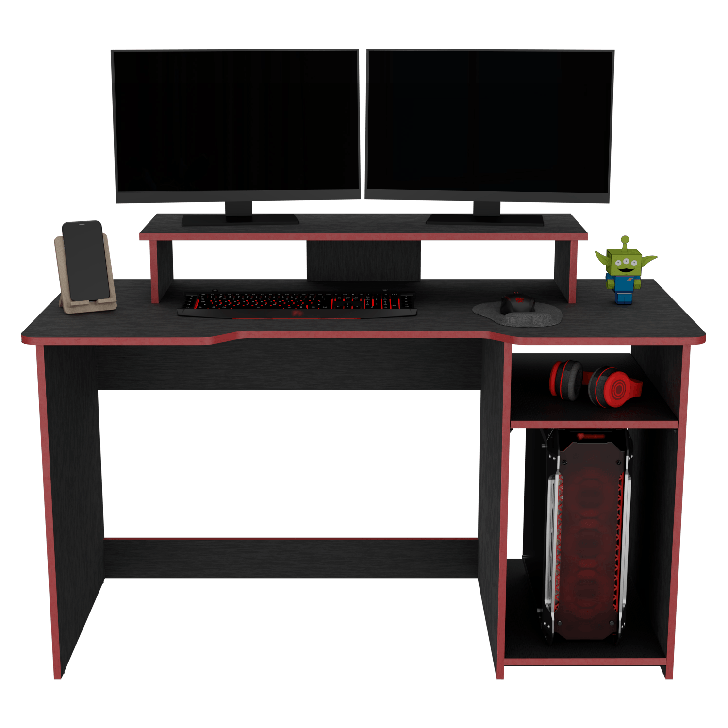 Escritorio Gamer Huni 90 X 136 Rta Wengue Rojo