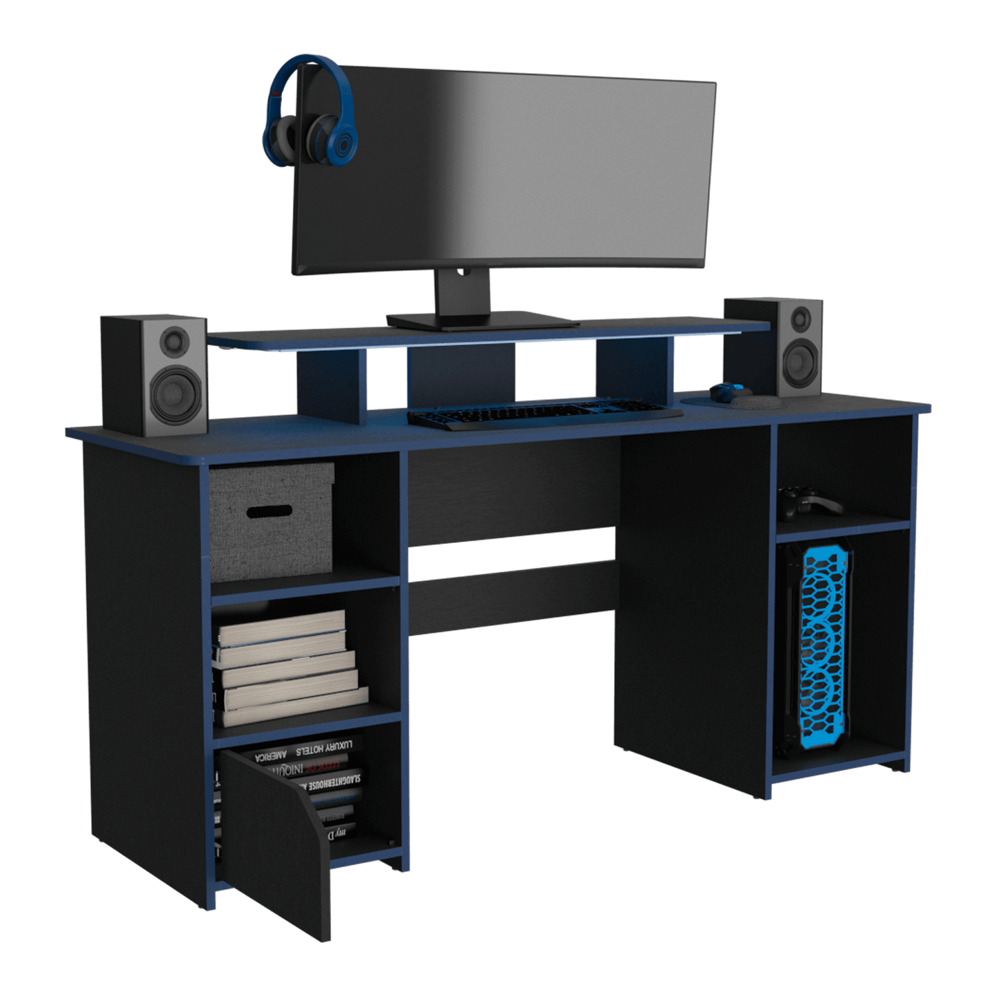 Escritorio Gamer Keria 88 X 157 Rta Wengue Azul