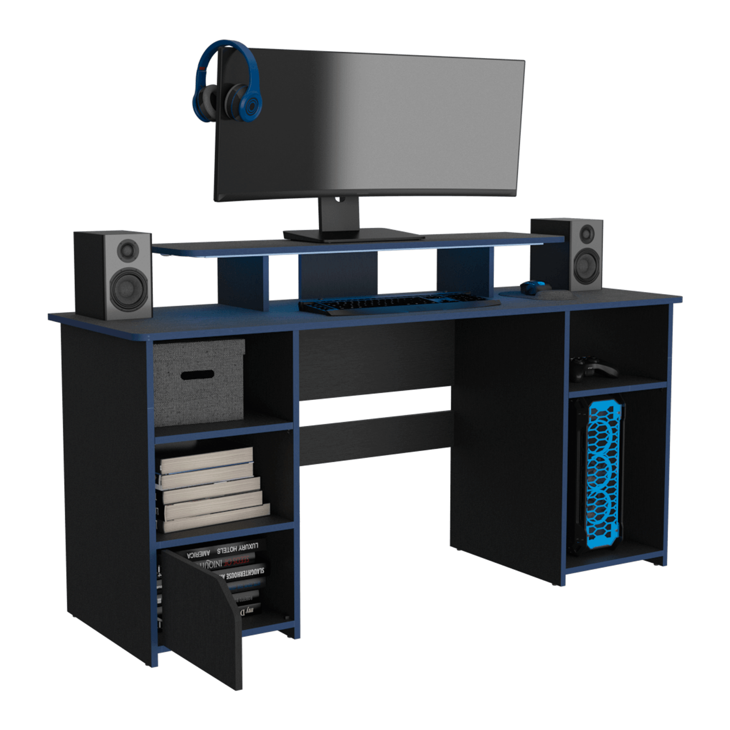 Escritorio Gamer Keria 88 X 157 Rta Wengue Azul