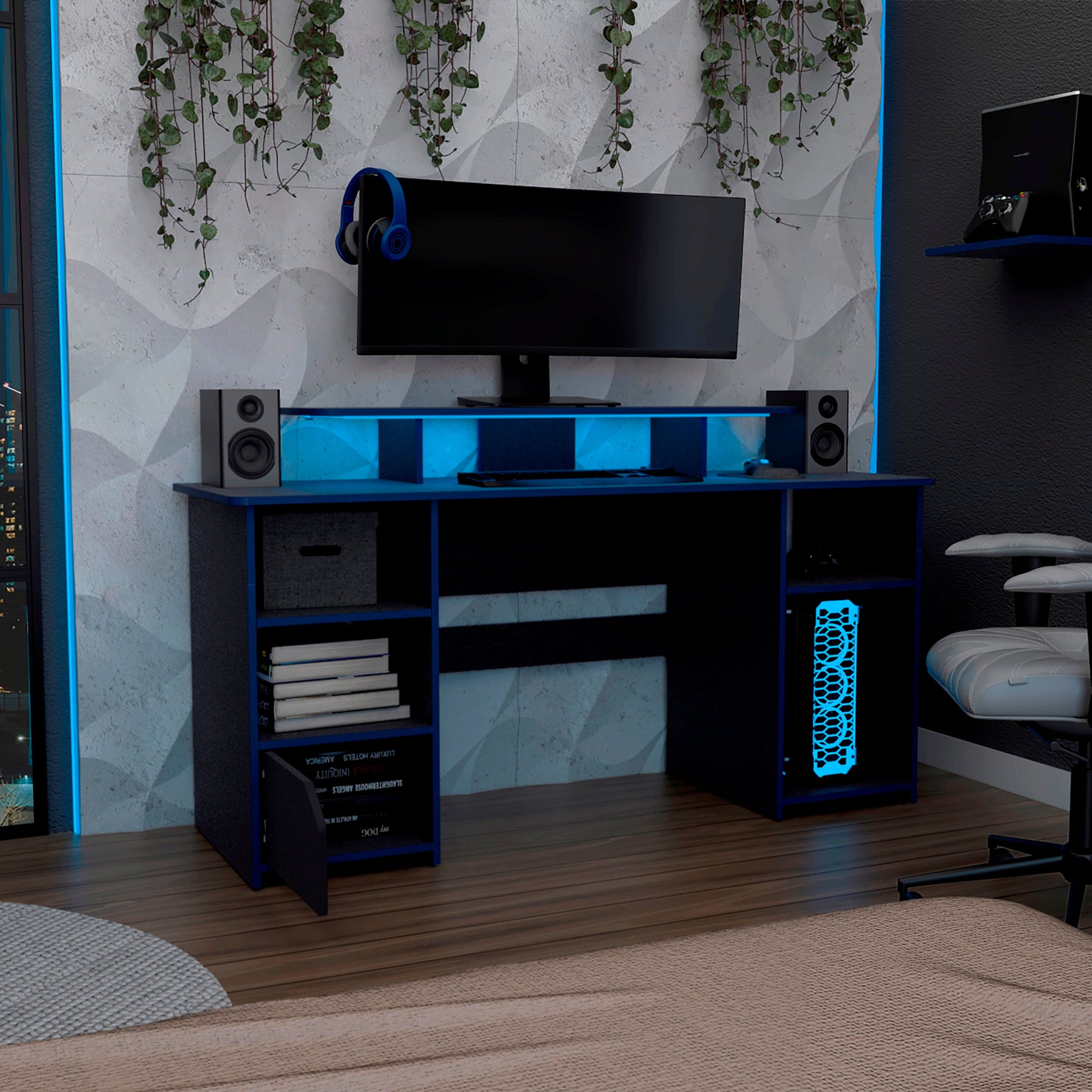 Escritorio Gamer Keria 88 X 157 Rta Wengue Azul