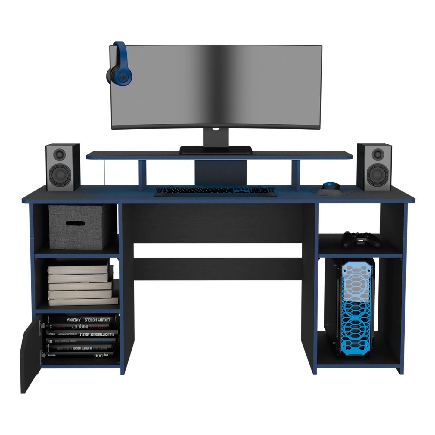 Escritorio Gamer Keria 88 X 157 Rta Wengue Azul