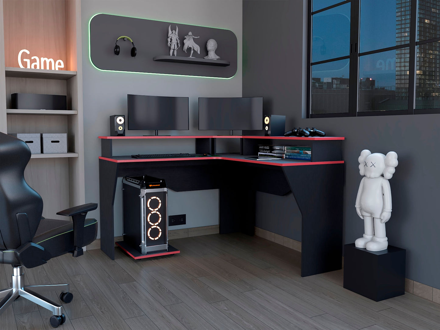 Escritorio Gamer Guma 88 X 128 Homecollection Wengue Rojo