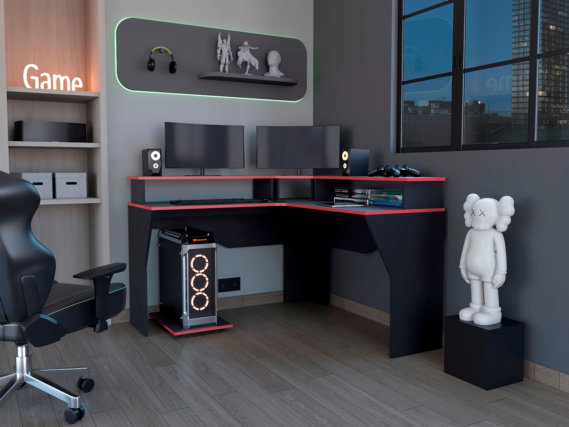 Escritorio Gamer Guma 88 X 128 Homecollection Wengue Rojo
