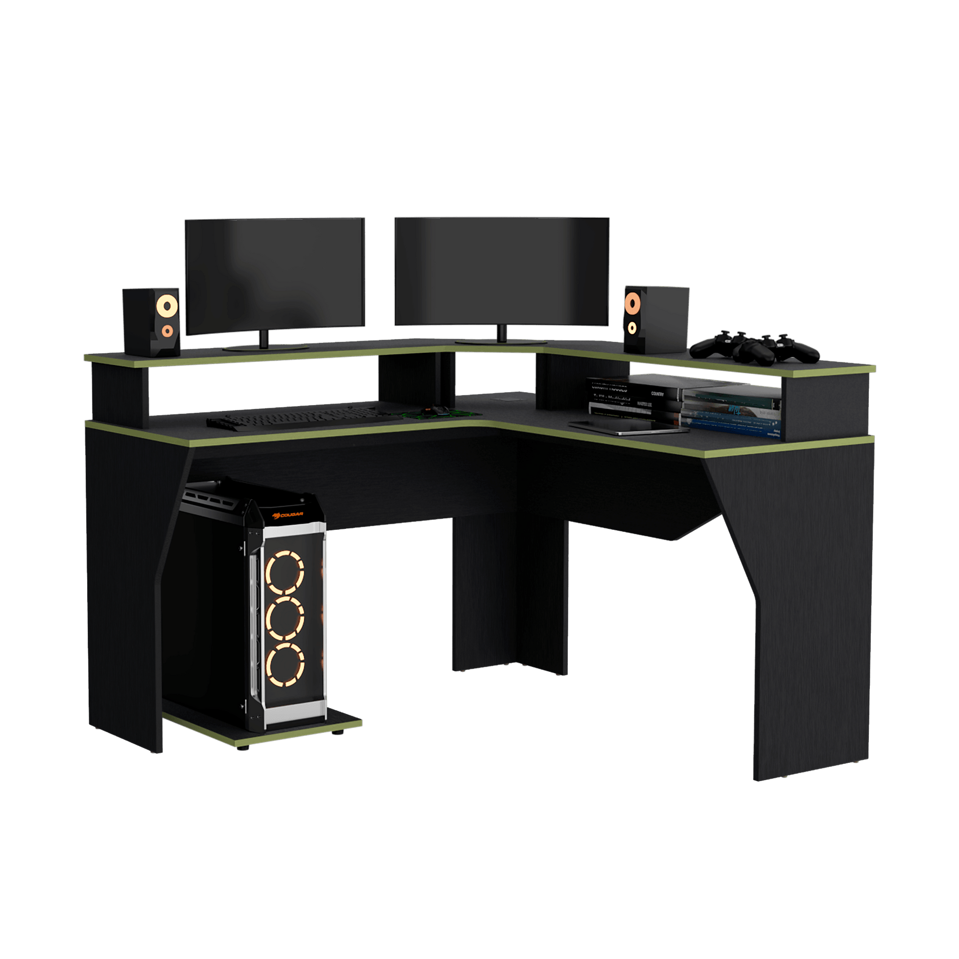 Escritorio Gamer Guma 88 X 128 Rta Wengue Verde