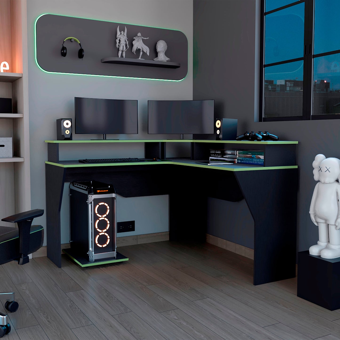 Escritorio Gamer Guma 88 X 128 Rta Wengue Verde