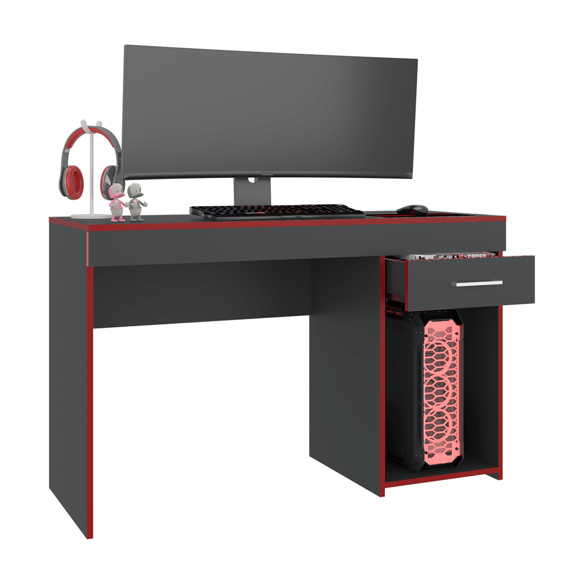 Escritorio Gamer Ibare 75X120X45 Rta Plomo Rojo