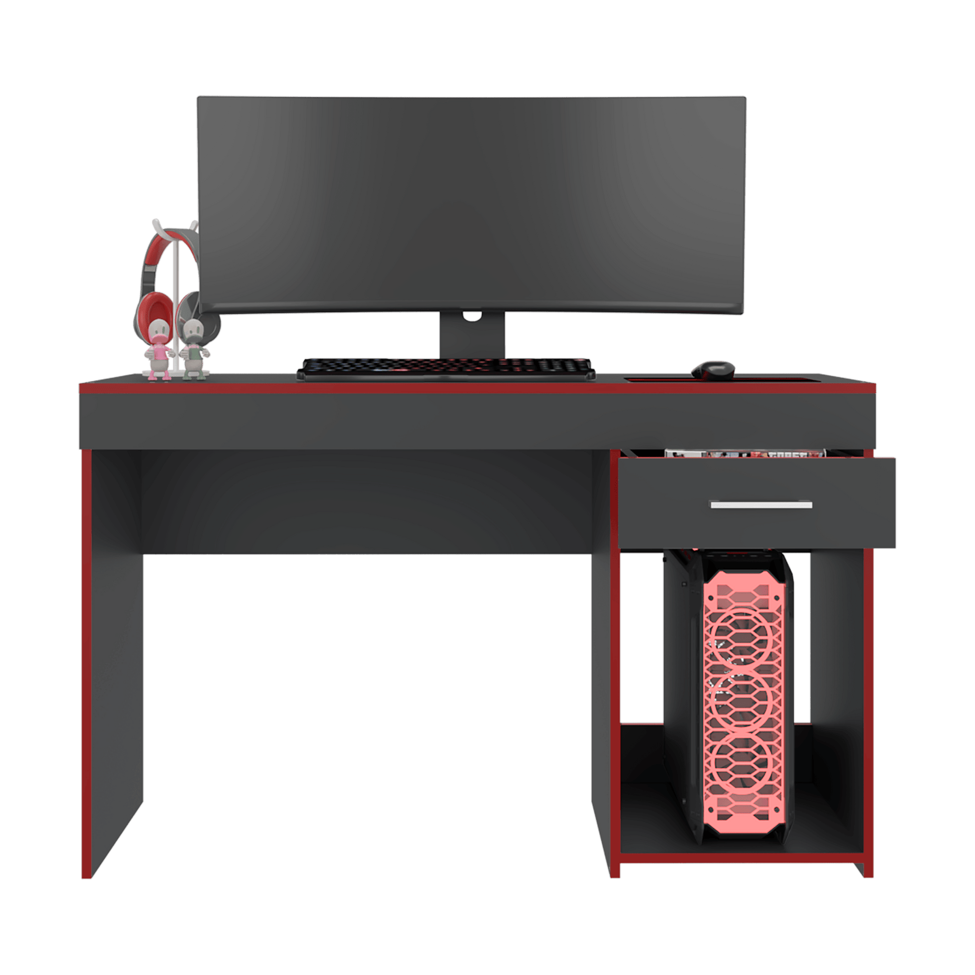 Escritorio Gamer Ibare 75X120X45 Rta Plomo Rojo