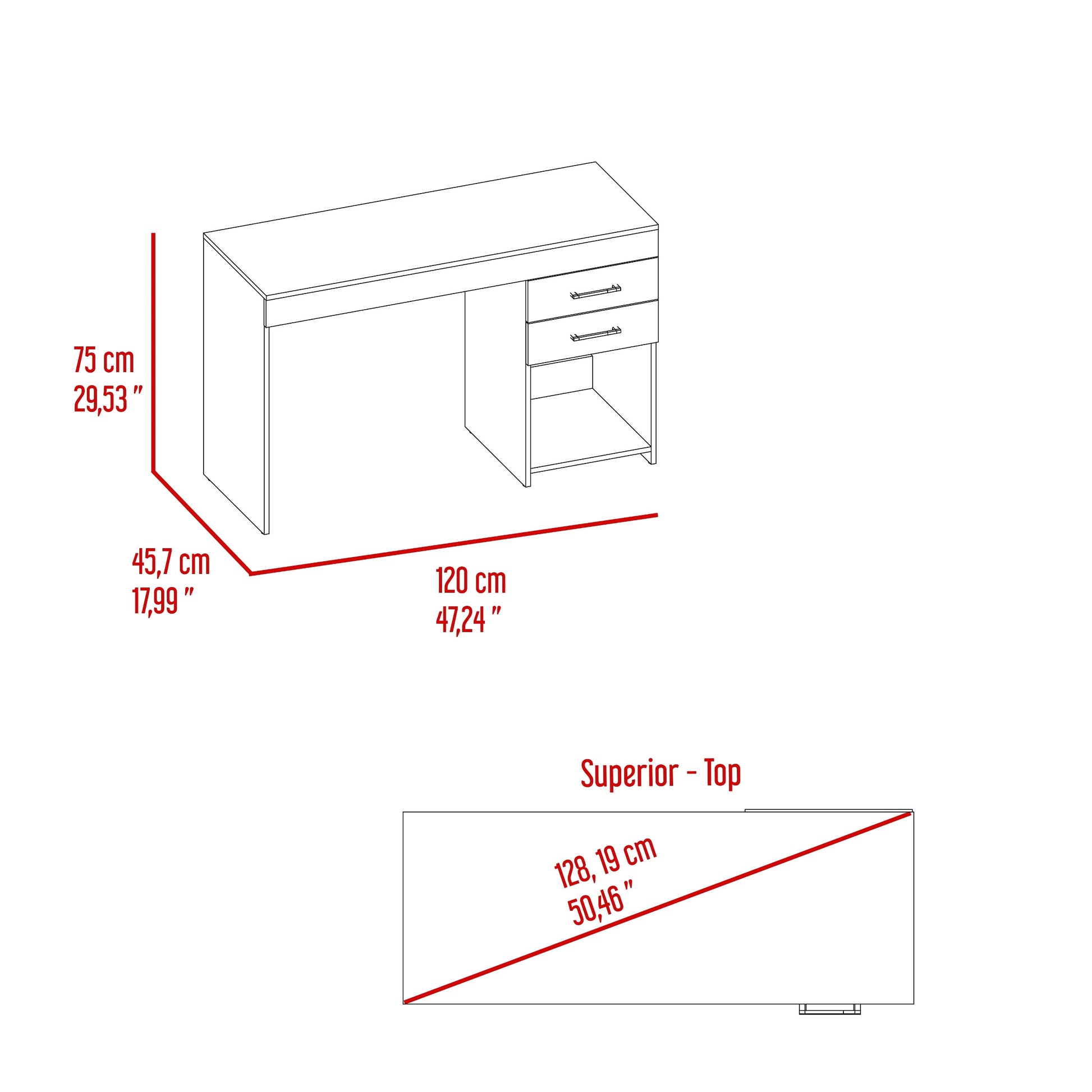Escritorio Gamer Ibare 75X120X45 Rta Plomo Rojo