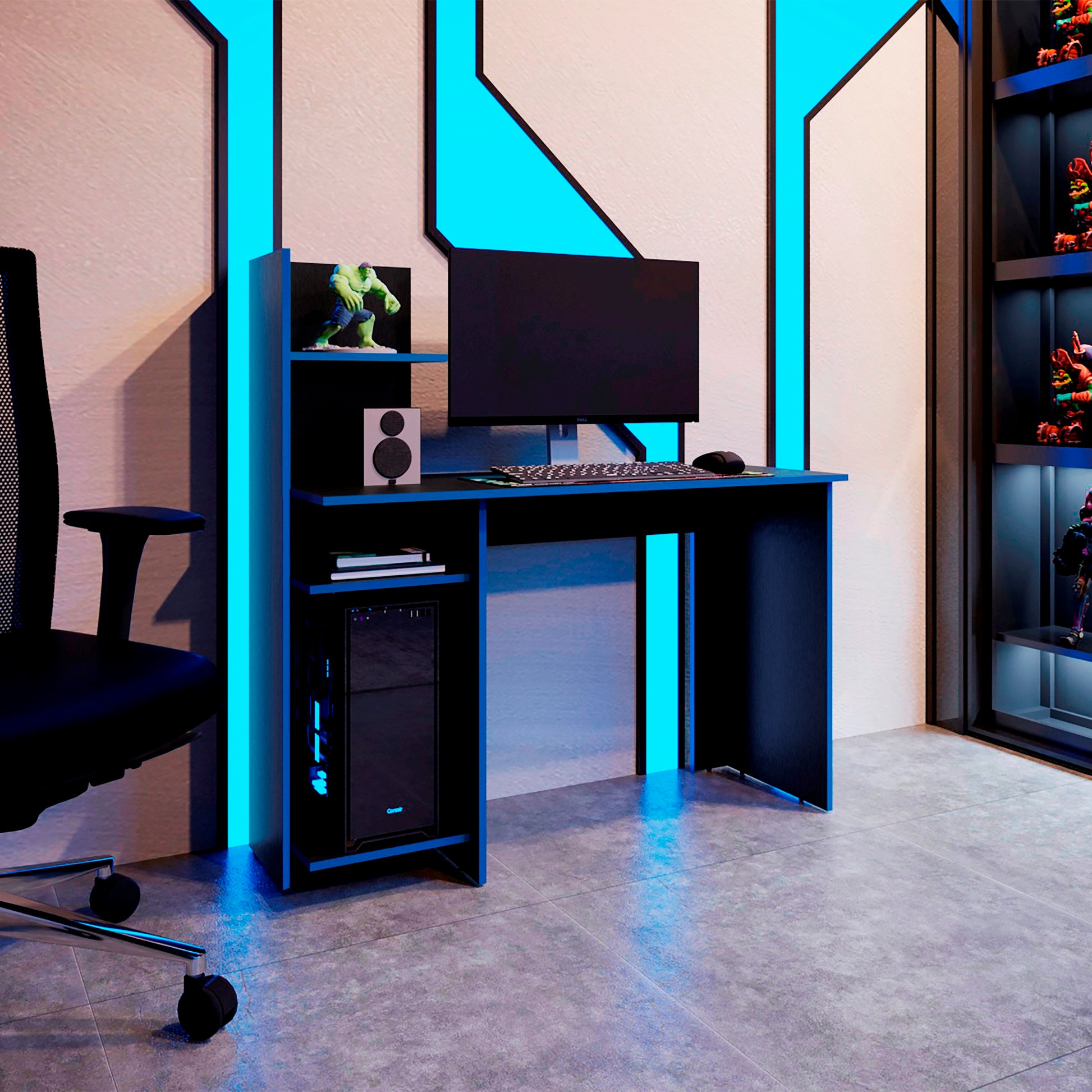 Escritorio Gamer 120 Vilna 120X120X45 Rta Wengue Azul