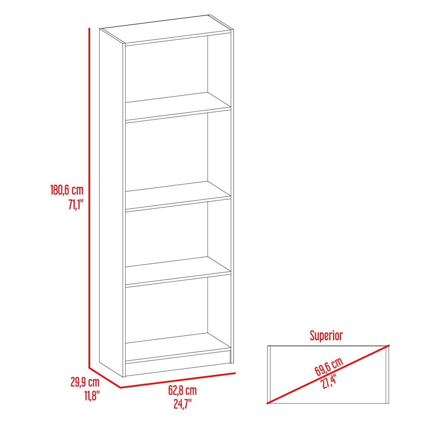 Estante Home E1 4 Espacios 180X62X29 Rta Wengue Fresno