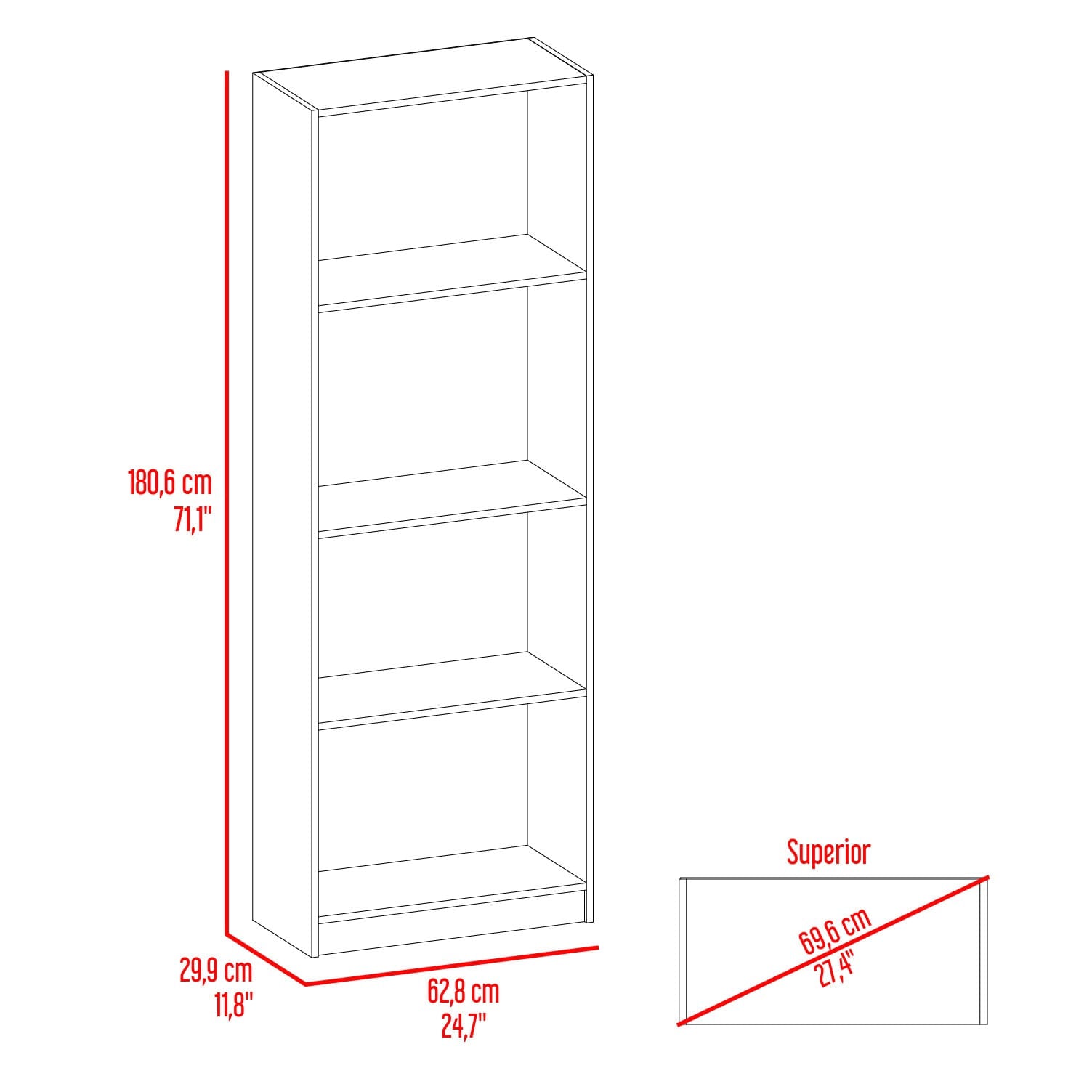 Estante Home E1 4 Espacios 180X62X29 Rta Wengue Fresno