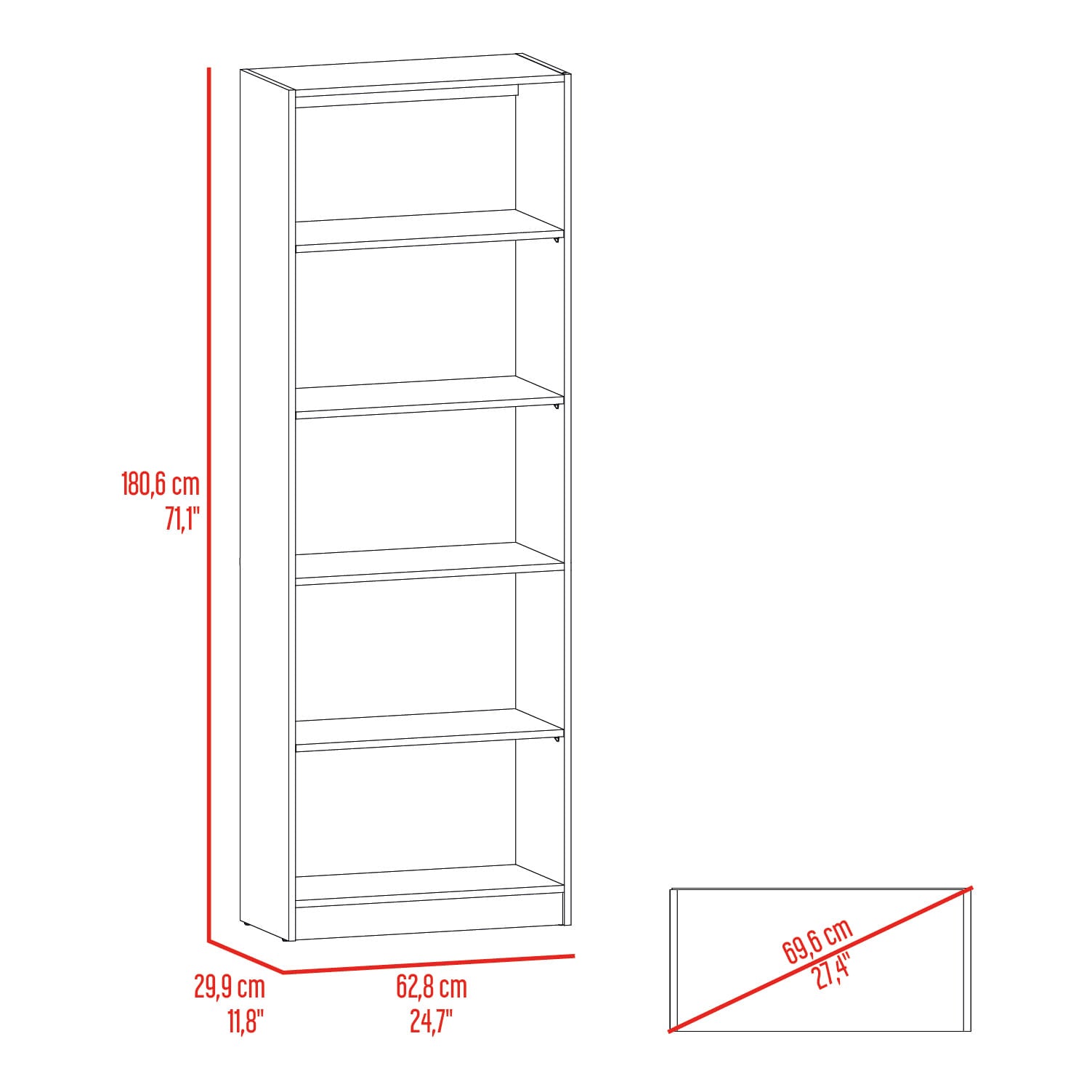 Estante Home E3 5 Espacios 180X628X29 Rta Wengue Fresno
