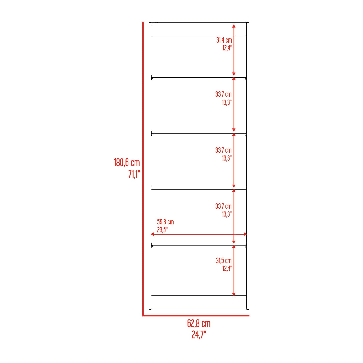 Estante Home E3 5 Espacios 180X628X29 Rta Wengue Fresno